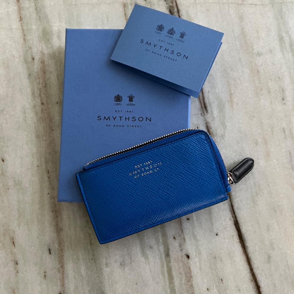 Smythson 3 Card Slot Coin Purse / Wallet - Lapis - Panama Leather